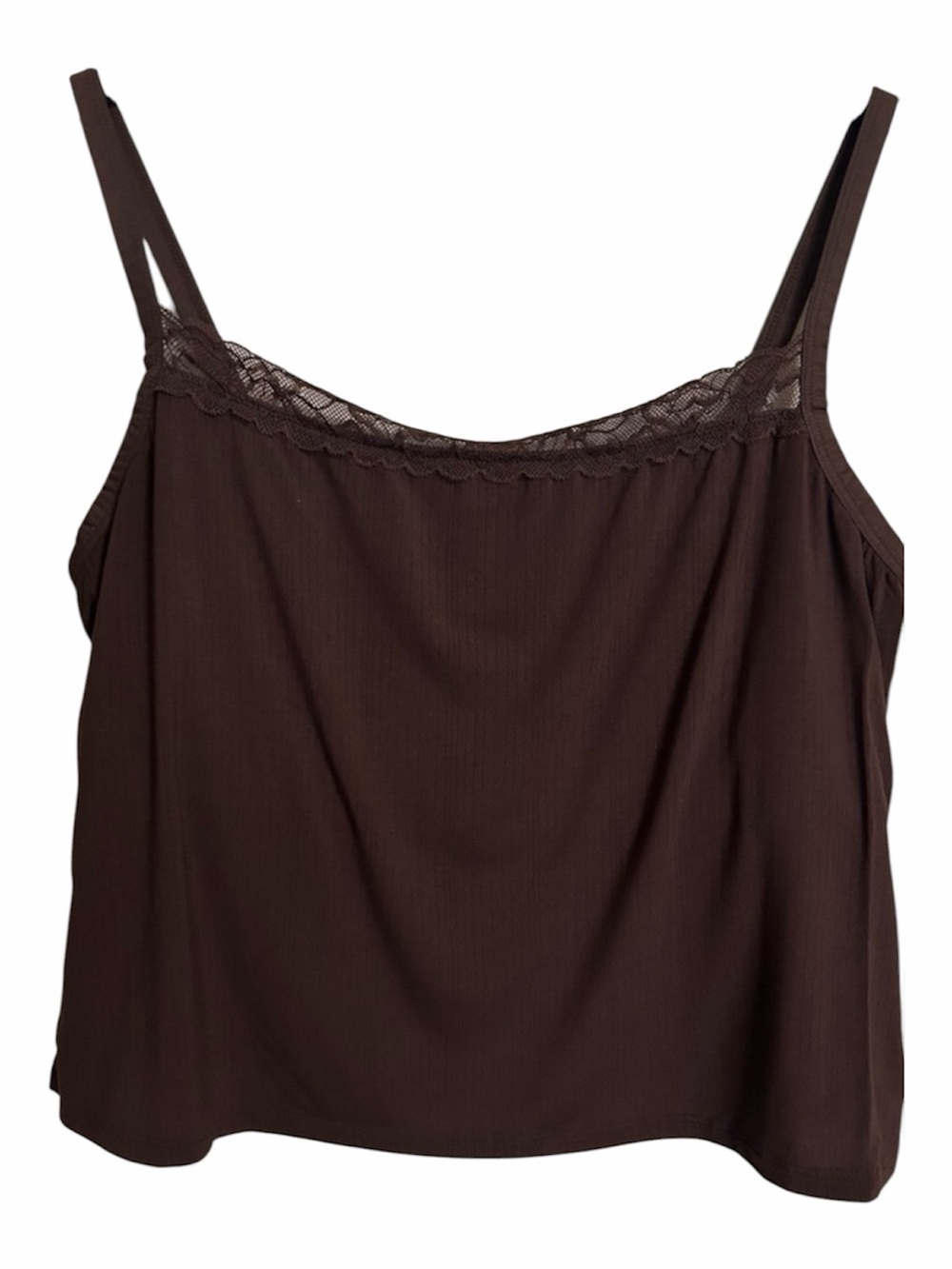 ❤️FREEw/PURCHASE Brown Lace Trim Cami Tank Top Adjustable Straps Women’s XXL